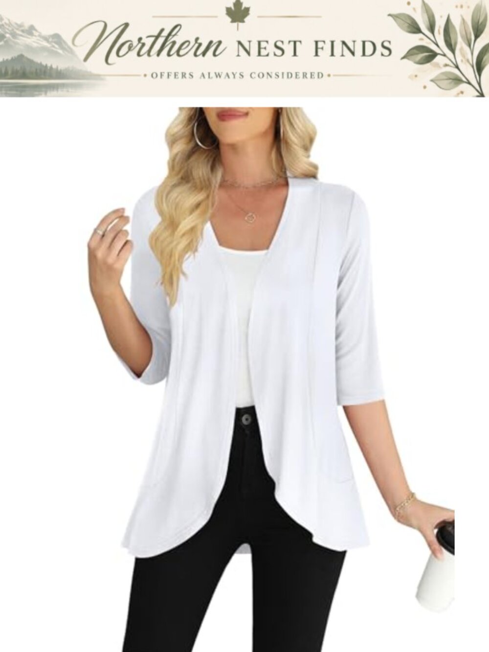 Lightweight 3/4 Sleeve Open Front Cardigan Soft Knit Casual Sweater